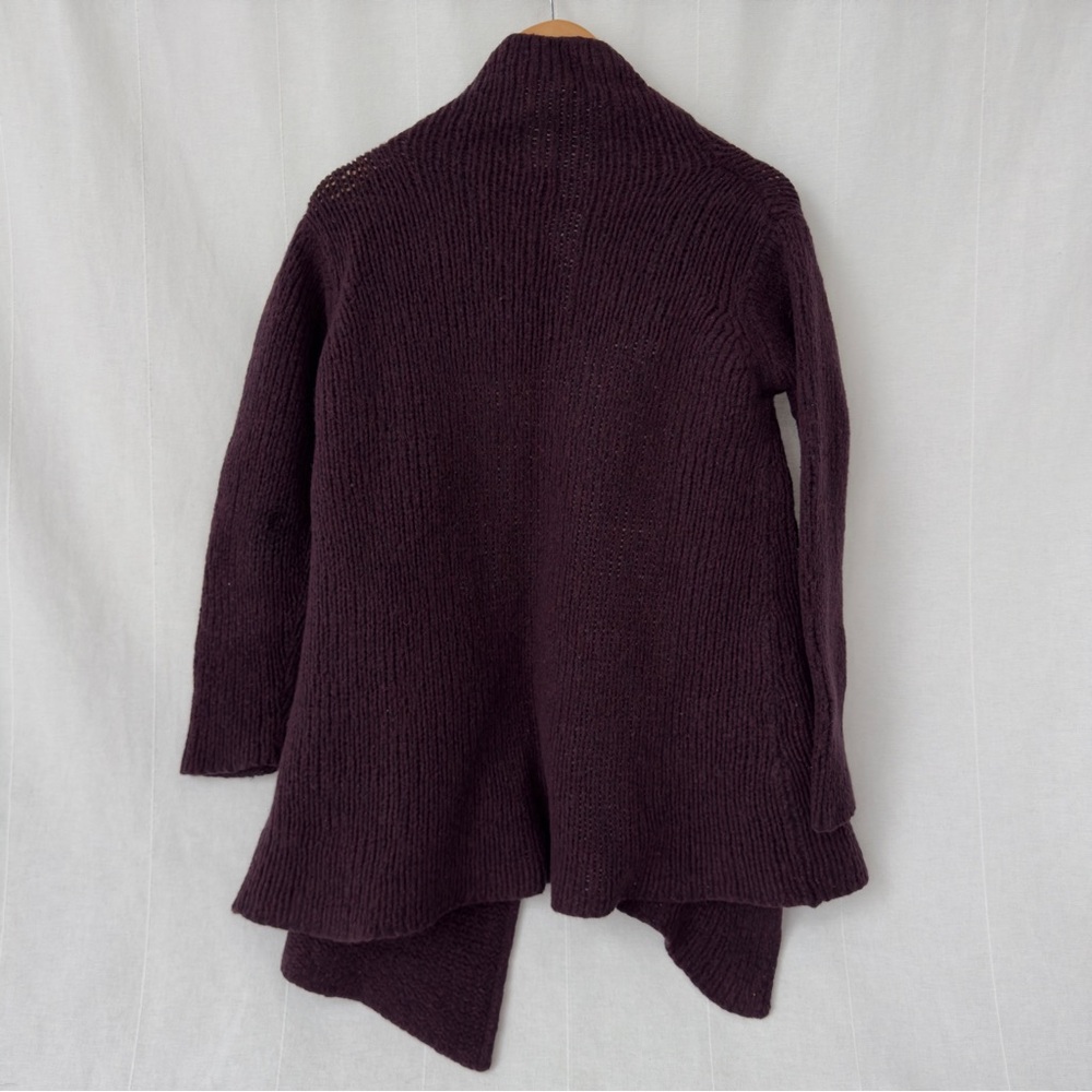 EILEEN FISHER | Italian Wool Blend Shawl Collar Cardigan Burgundy Plum | Size S - Picture 2 of 8